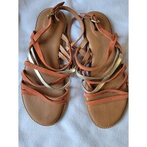 Clarks Tan and Gold Strappy Sandals